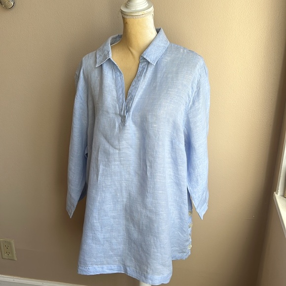 Tahari Womens Plus sz 2X Linen Blouse Top Nwt Blue - Picture 3 of 3